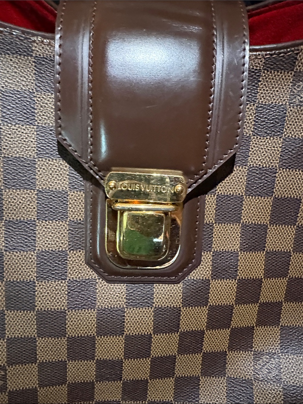 Louis Vuitton Brown Damier Canvas Shoulder Briefcase with Gold Hardware